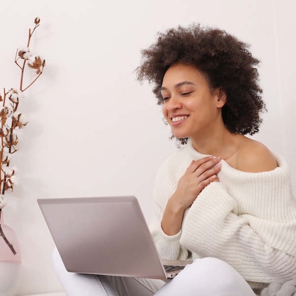 Woman communicating by video call.